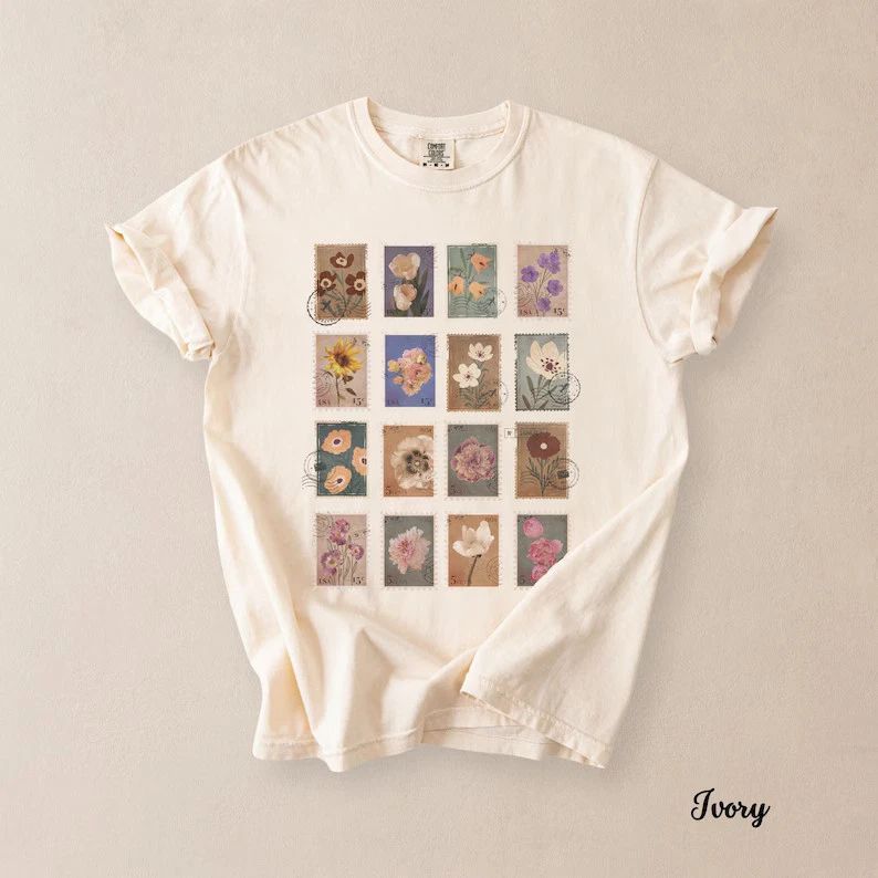 Vintage Stamps Floral Comfort Tee Soft Aesthetic Shirt Gift Idea
