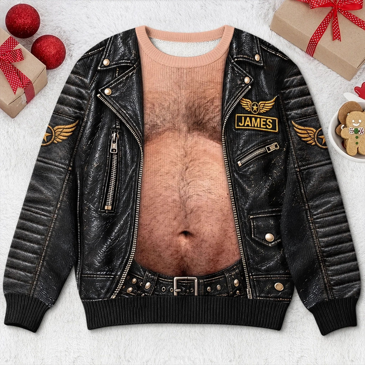 Custom Name Funny Biker Christmas Gifts for Couples - Personalized Ugly Sweatshirt