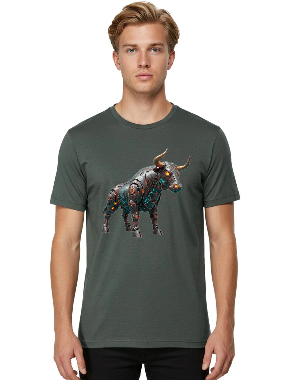 Robot-Bull Mens Graphic Tee, 100% Cotton, Casual Summer Wear