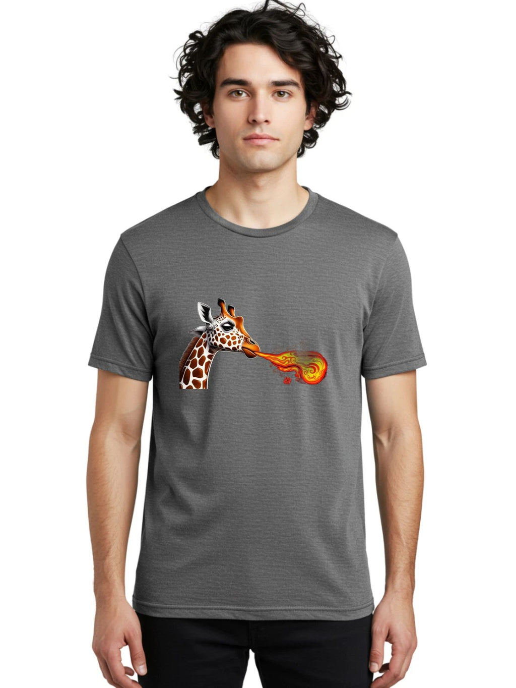 Fire-Breathing-Giraffe Mens Graphic Tee, 100% Cotton, Casual Summer Wear