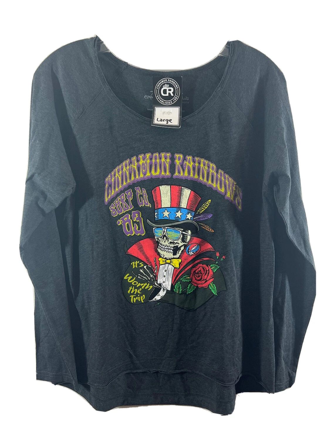 NWT Cinnamon Rainbows Surf Company Long Sleeve Graphic Tee SZ LG