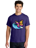 Butterfly-Surfing-Wave Mens Graphic Tee, 100% Cotton, Casual Summer Wear