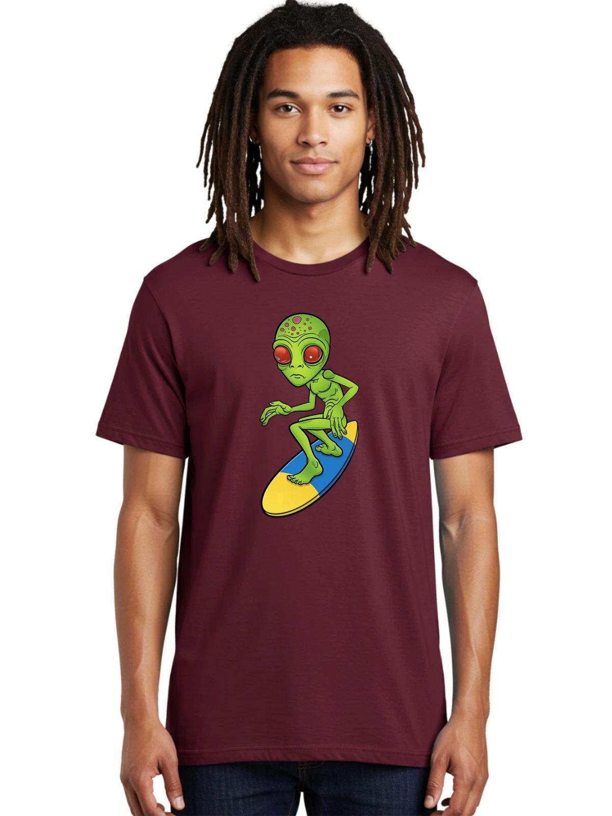 Alien-Surfer-2 Mens Graphic Tee, 100% Cotton, Casual Summer Wear