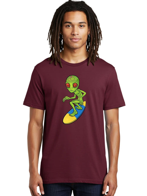 Alien-Surfer-2 Mens Graphic Tee, 100% Cotton, Casual Summer Wear