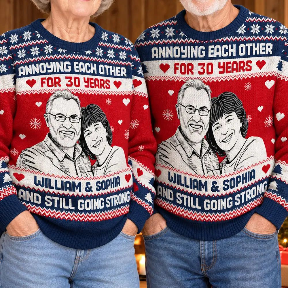 Christmas Gift For Couples - Personalized Custom Photo Annoying Each Other For Many Years Unisex Ugly Sweater
