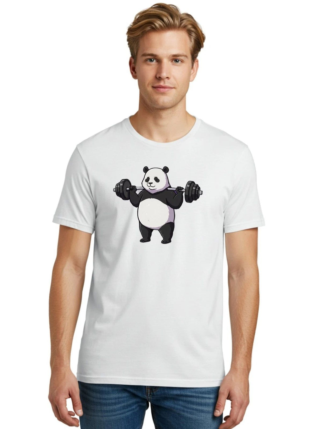 Panda-Lifting-Weights-8 Mens Graphic Tee, 100% Cotton, Casual Summer Wear