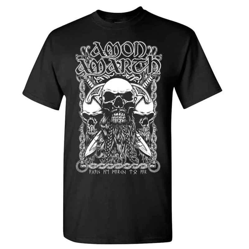 New Authentic Amon Amarth Bearded Skull Viking Metal Band Black & White T-Shirt