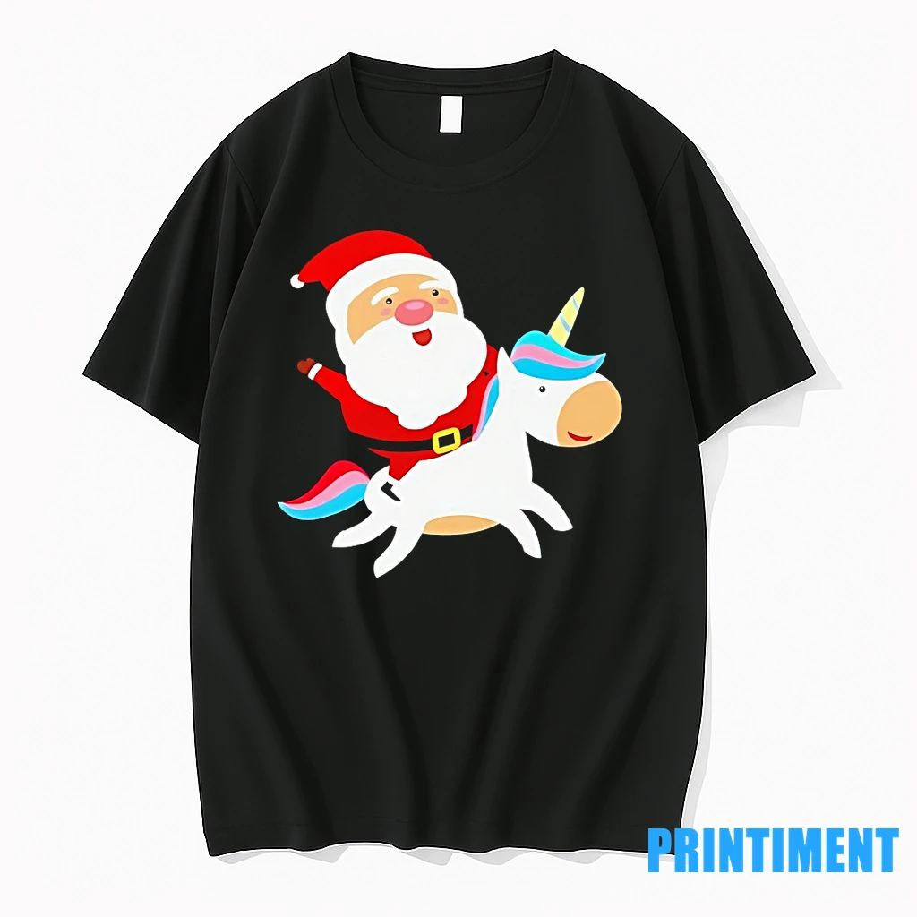 Santa Claus On Unicorn Rainbow Sleigh Ride Christmas Tshirts Sweater