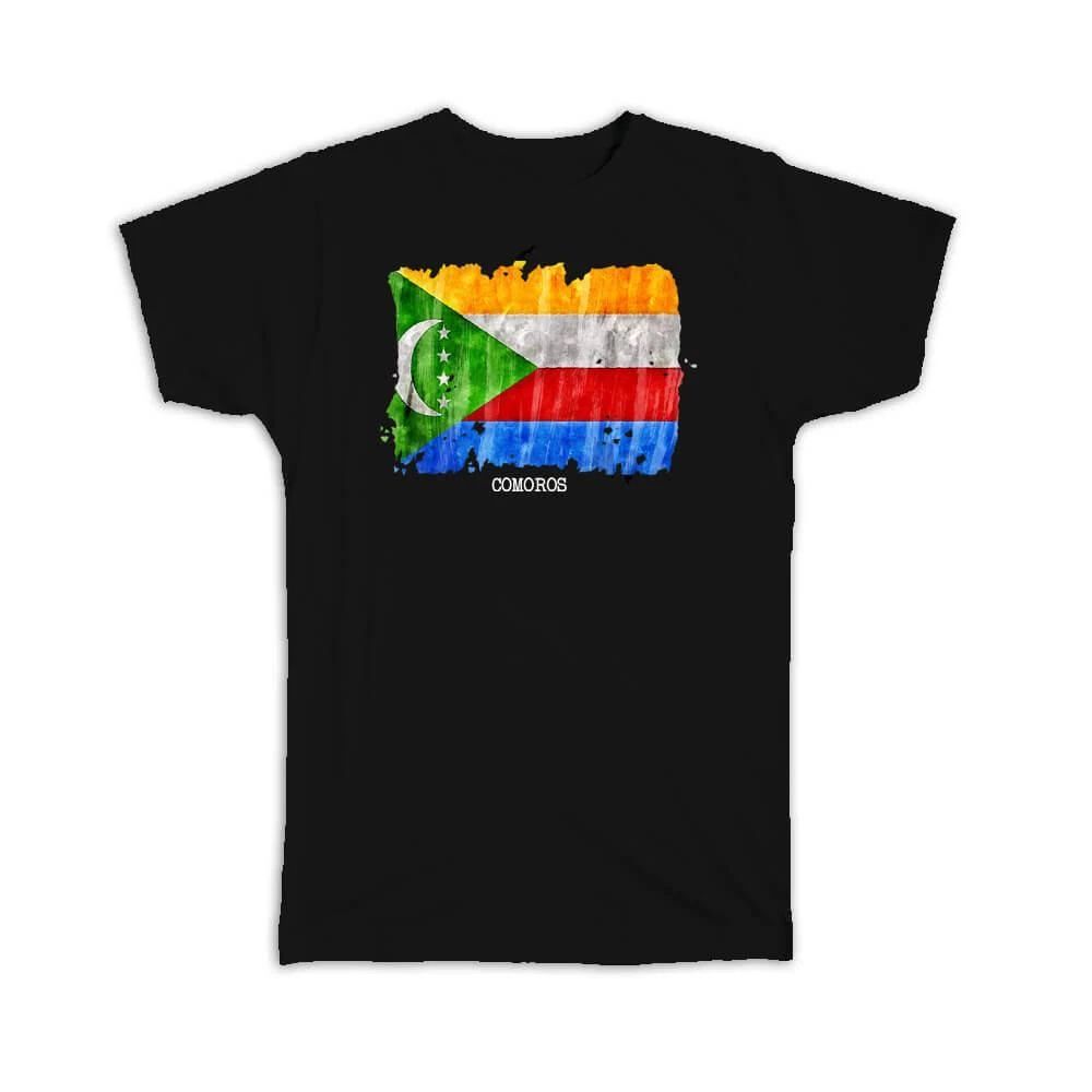 Gift T-Shirt : Comoros Flag Africa Travel Expat Country Watercolor