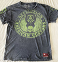 Vintage Y2KAffliction Shirt Mens Lg American Customs Skull Wings Slit Neck (526)