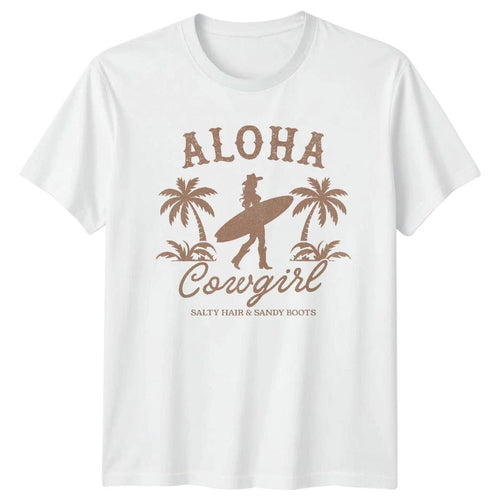 Aloha Cowgirl Salty Hair Sandy Boots Western Surfing Mens Womens Graphic Tee