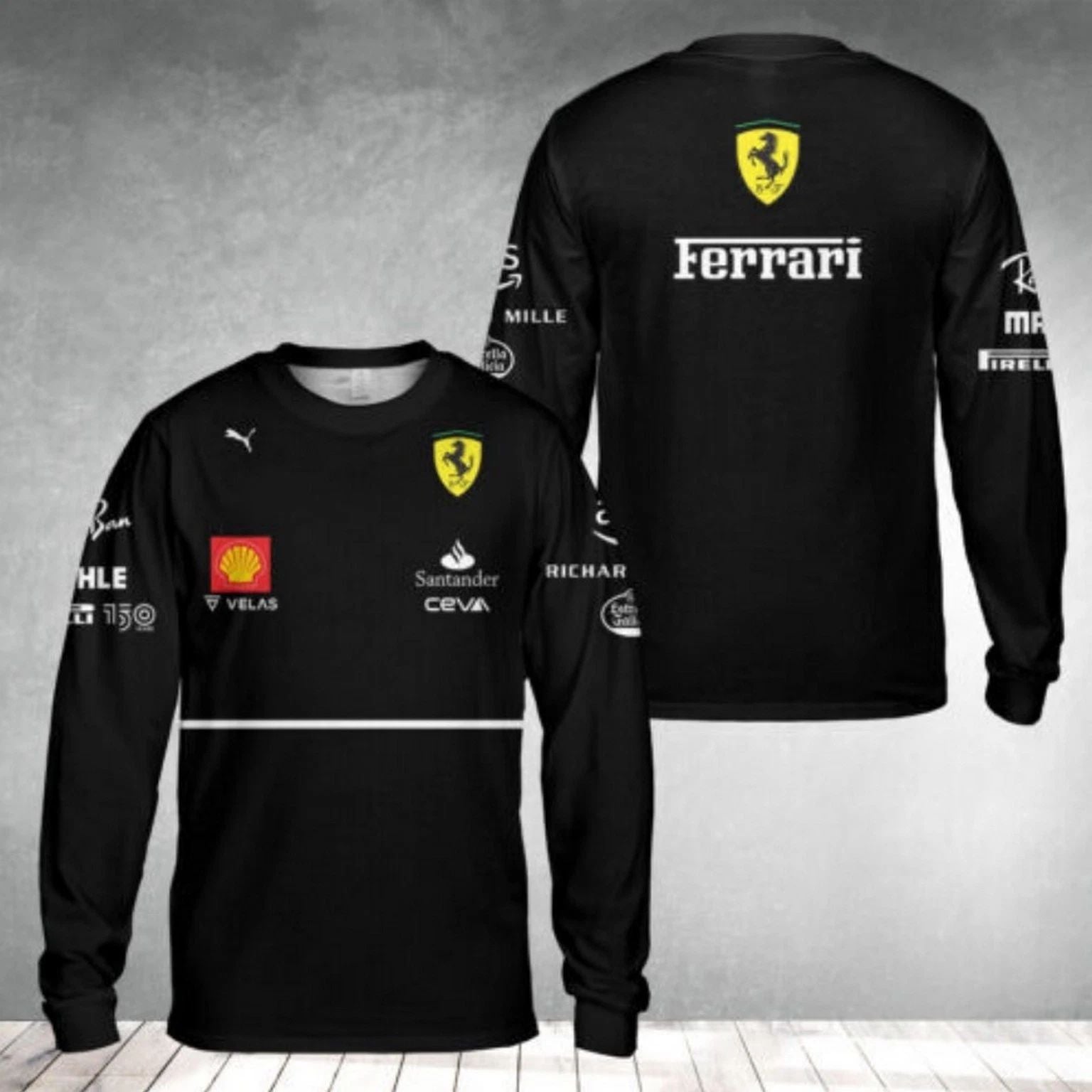Ferrari Black Long sleeve Shirt 3D Racing Full Size S-5XL Printed 3D New