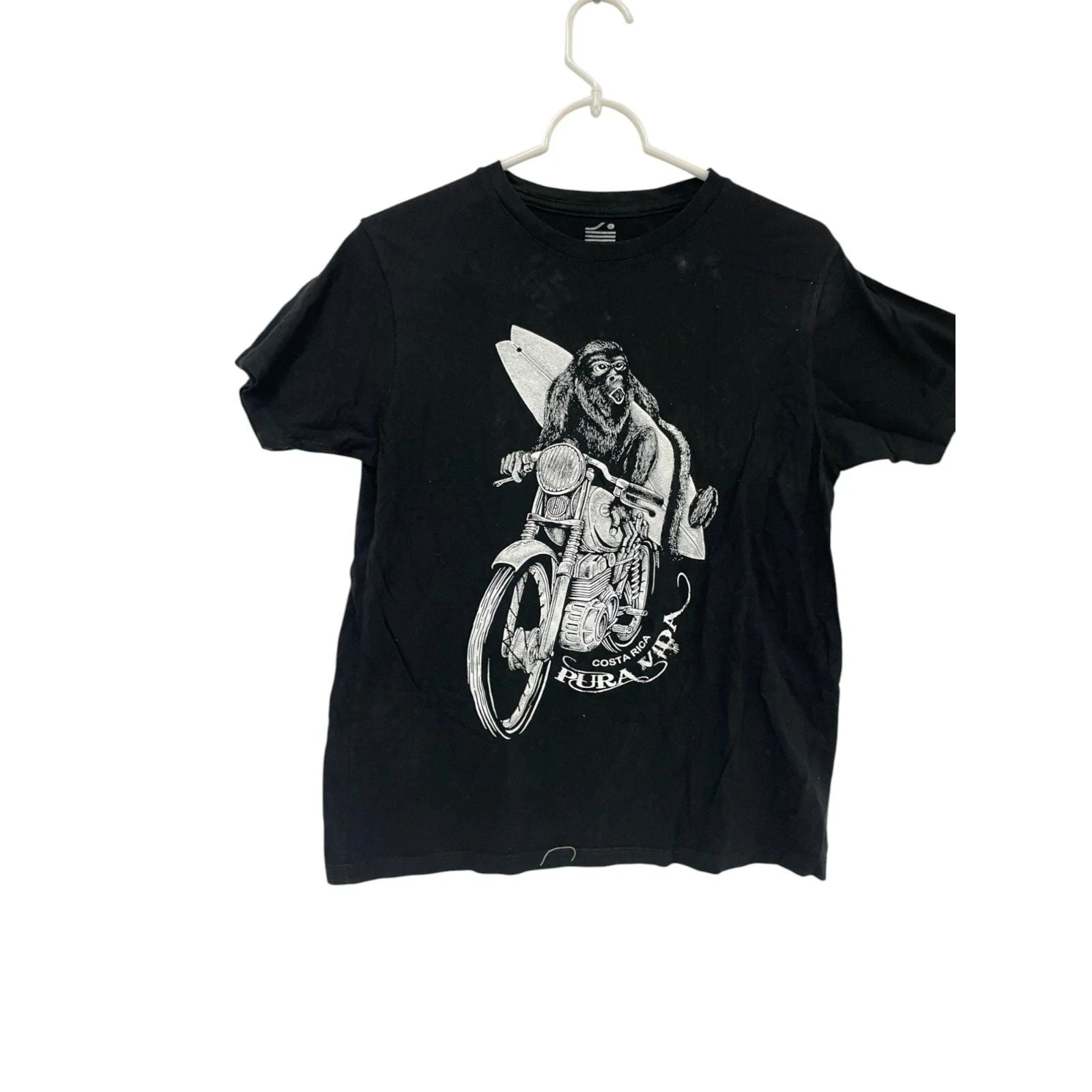 Mahilua Pura Vida Surfing Monkey Graphic Shirt Mens Size S Black Short Sleeve