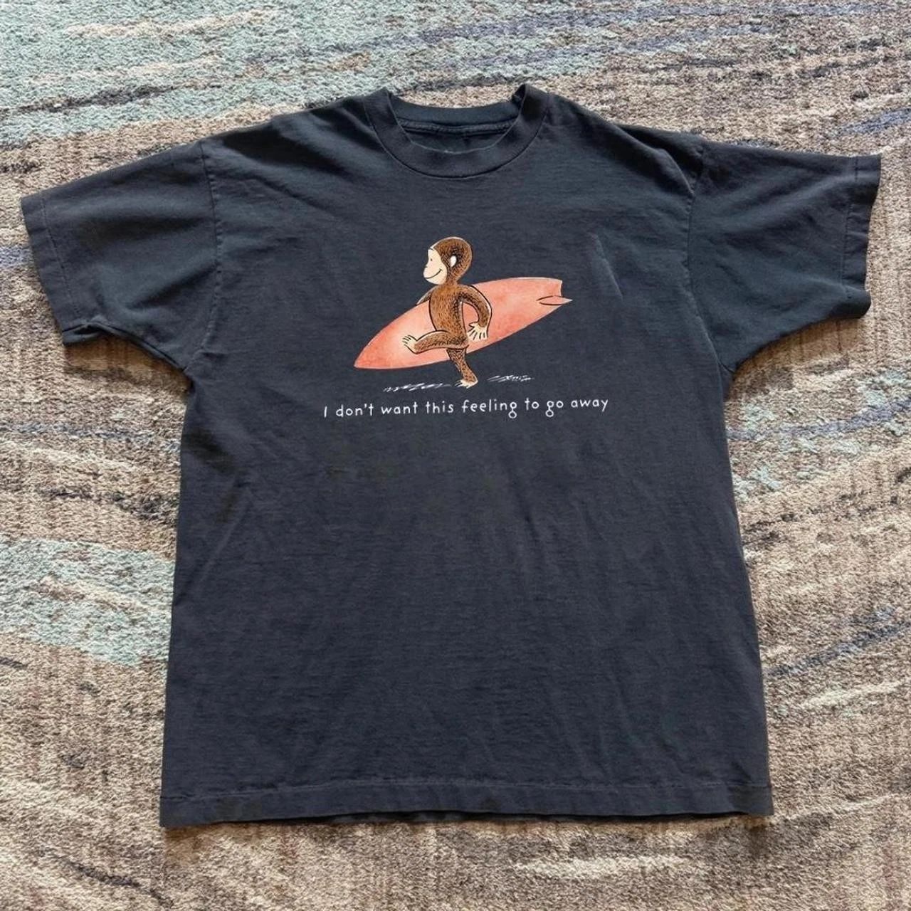 Black Graphic Tee With Monkey Surfing Design T-Shirt S-5XL Unisex