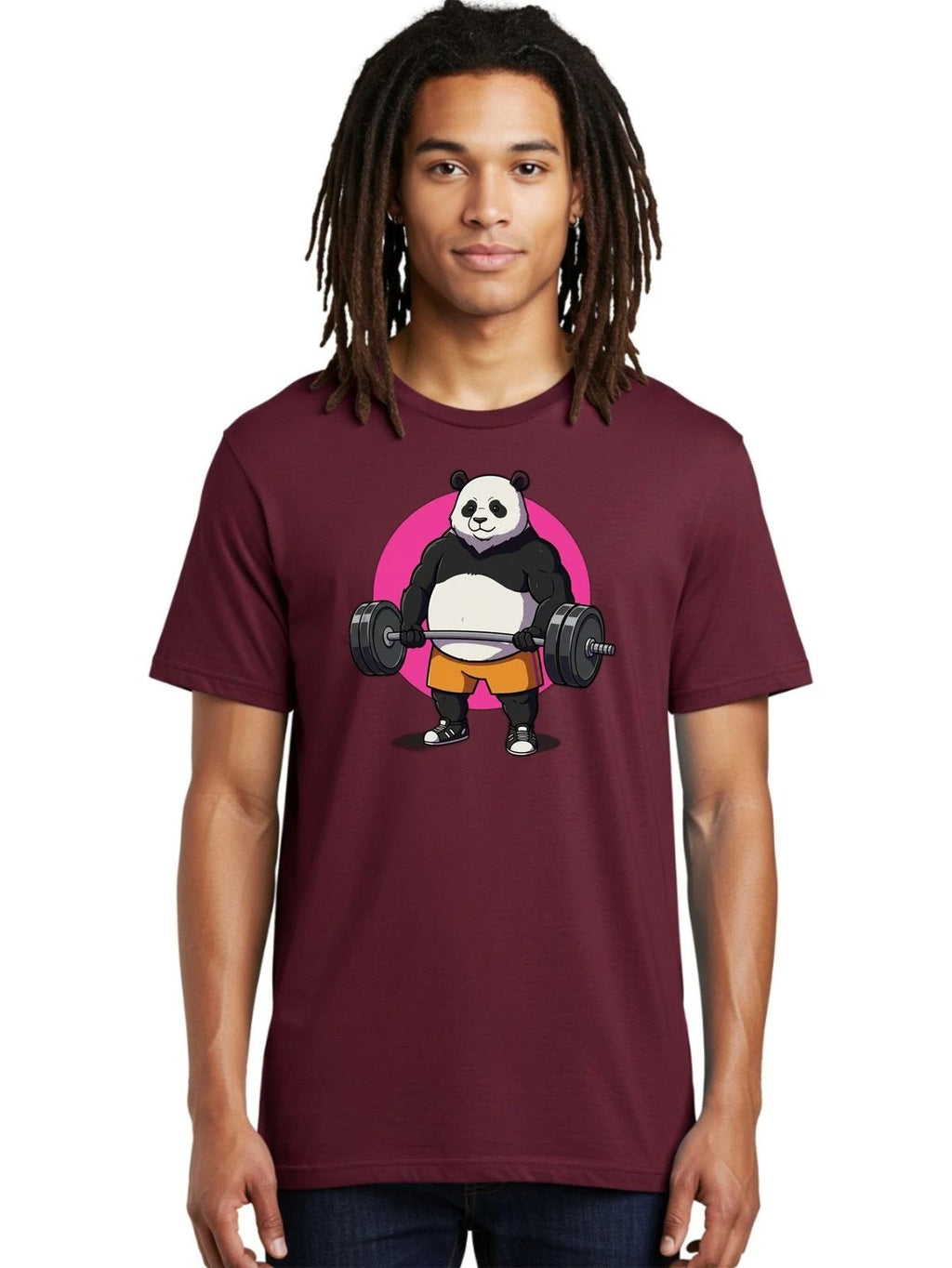Panda-Lifting-Weights-4 Mens Graphic Tee, 100% Cotton, Casual Summer Wear