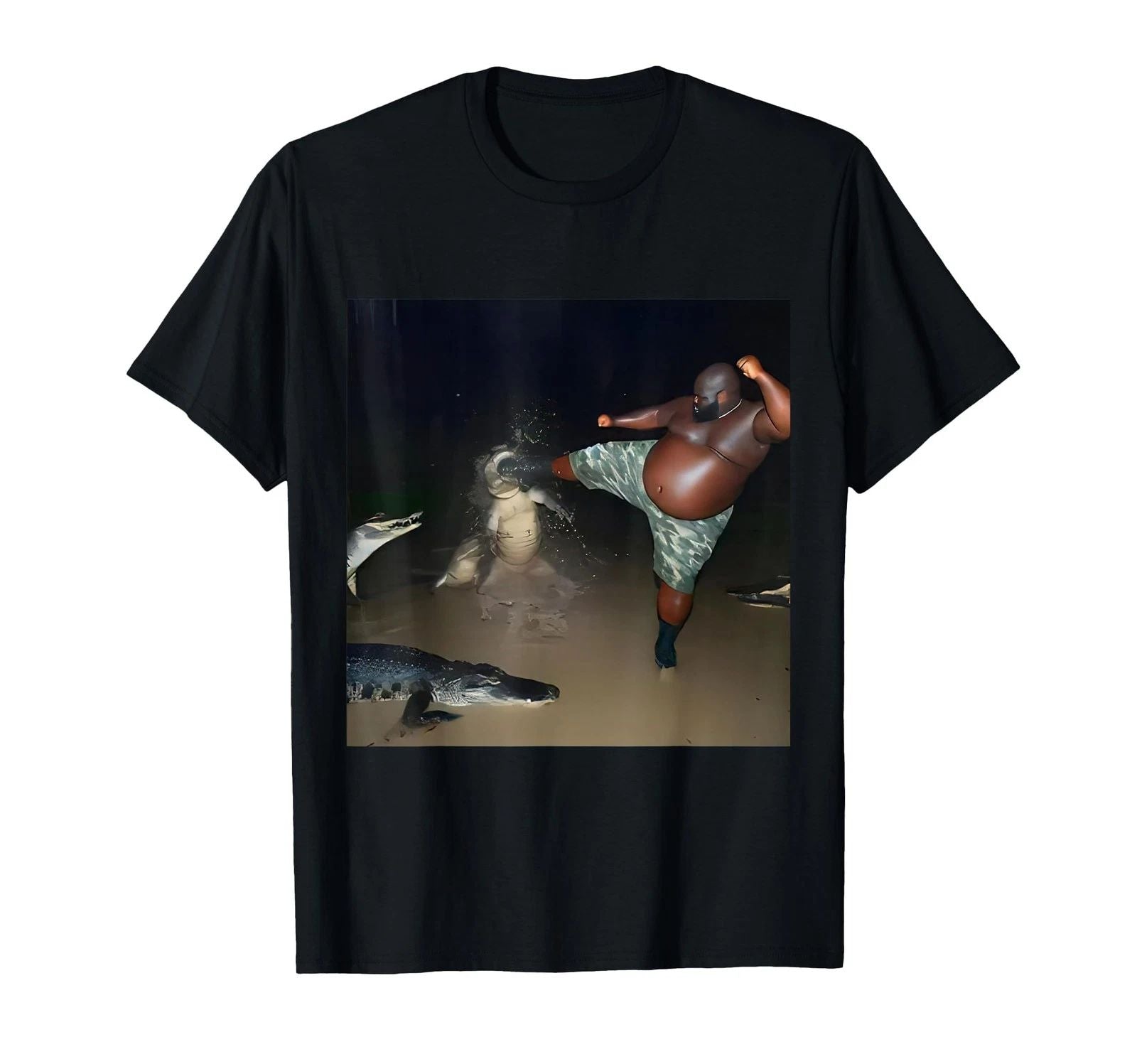 Man Kick Alligator in Swamp Funny Oddly Specific Meme T-Shirt (1)