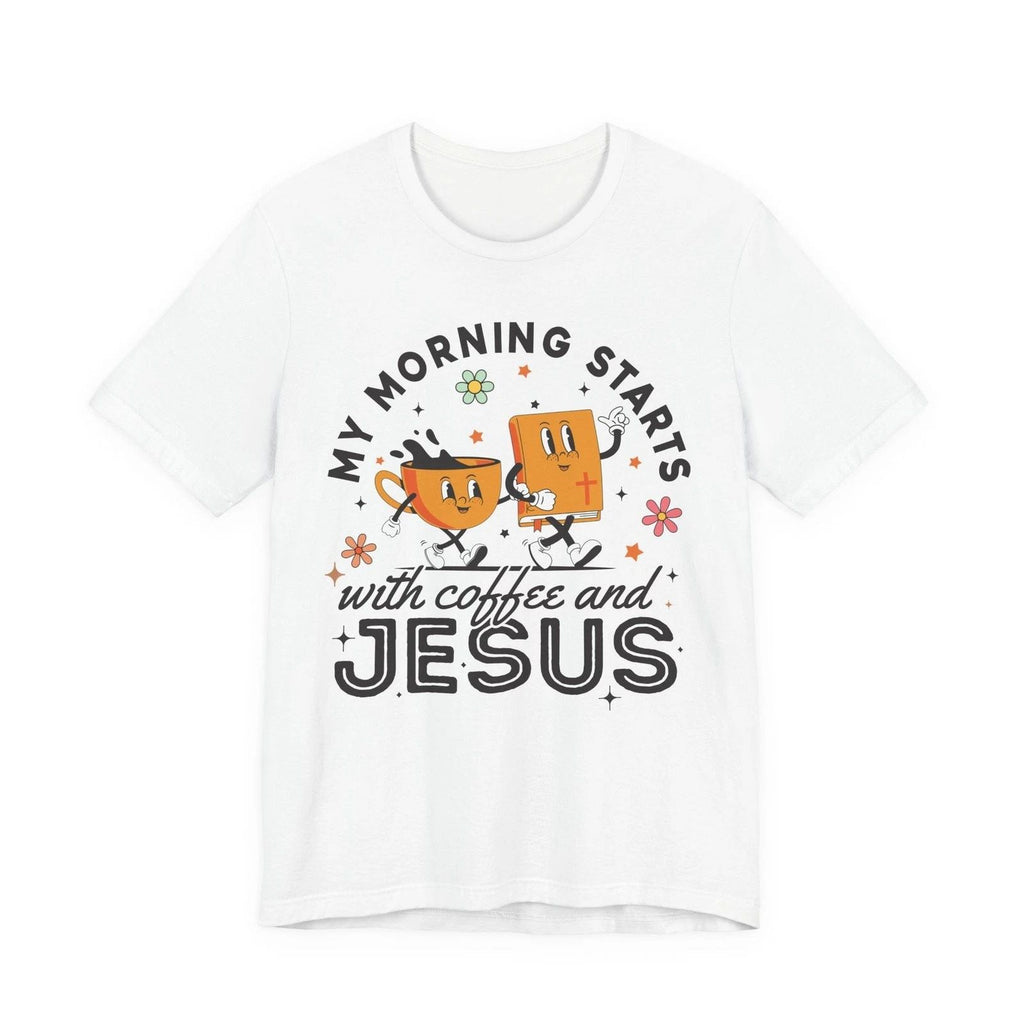Unisex Wrapped in Jesus T-shirt My Morning Starts with Coffee and Jesus .