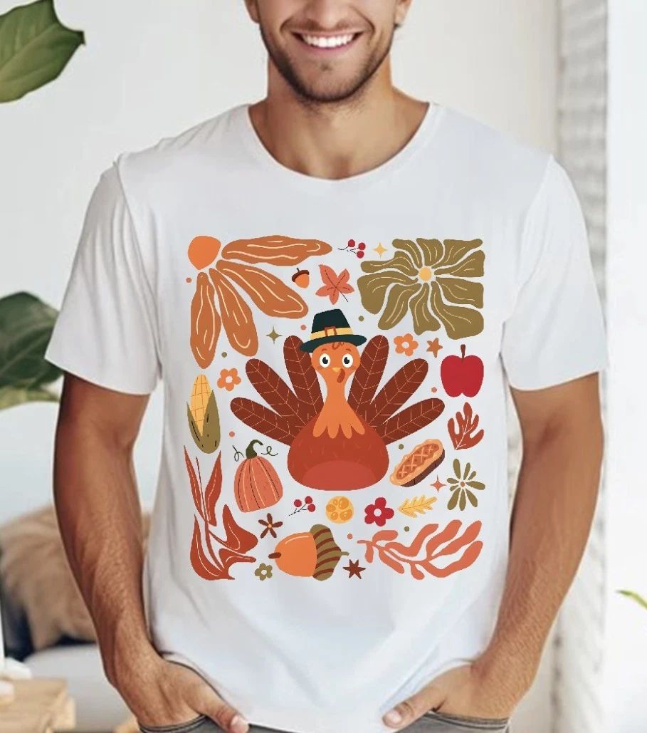 Boho Floral Turkey White T-Shirt, S-5XL