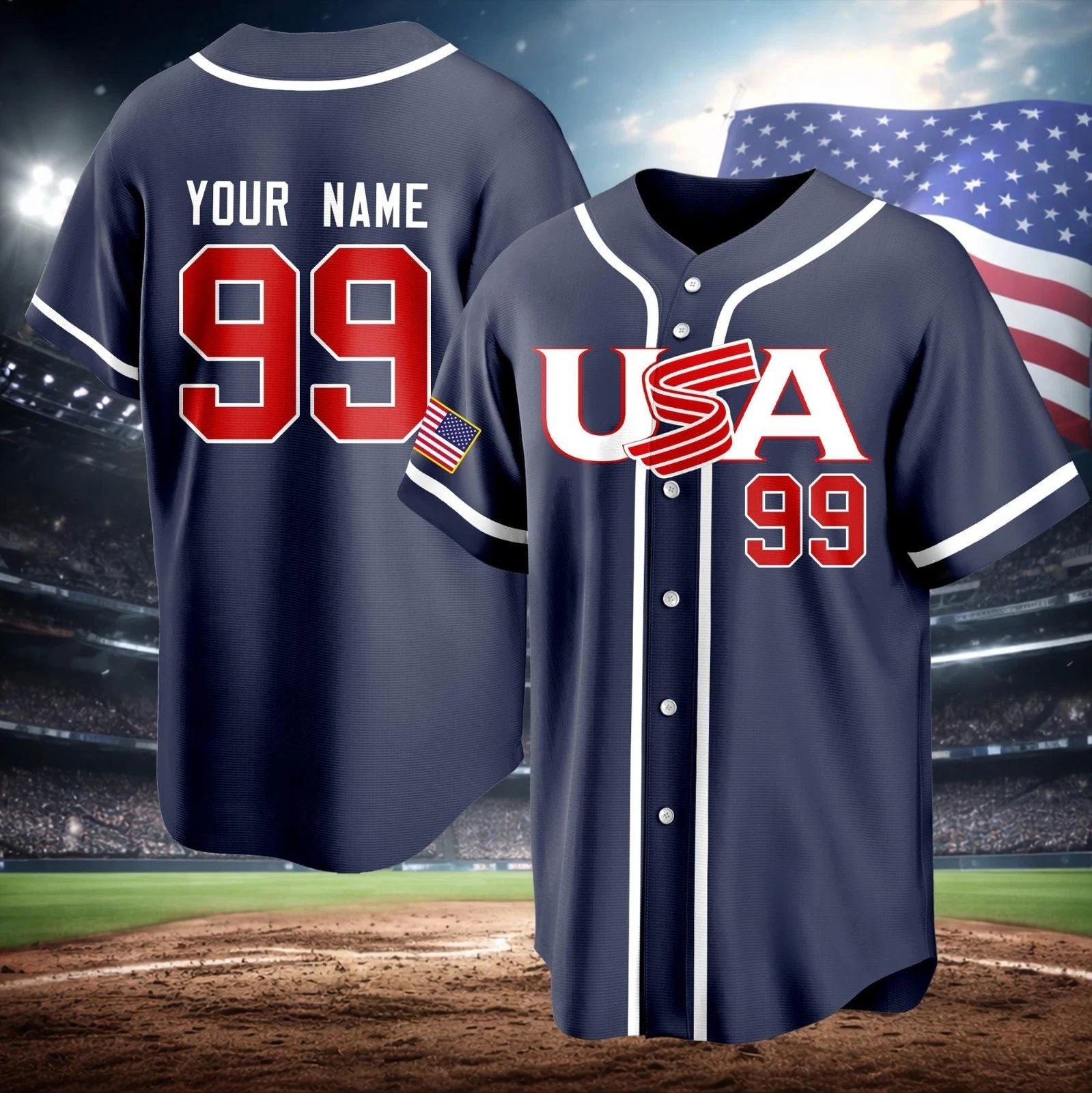 Custom USA Baseball Jersey Personalized Name Number Team Uniform S-5XL
