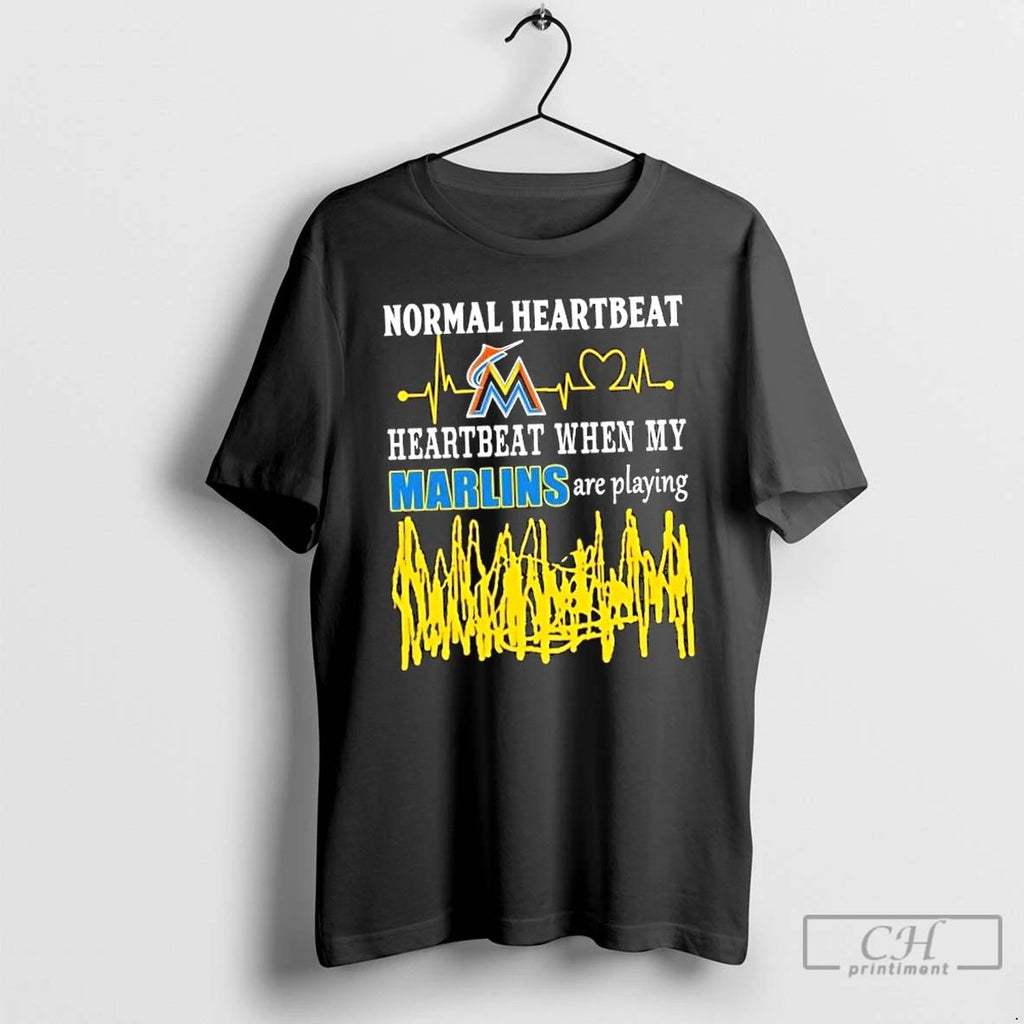 Classic Normal Heartbeat Heartbeat When My Miami Marlins Baseball Are Playing T Shirts