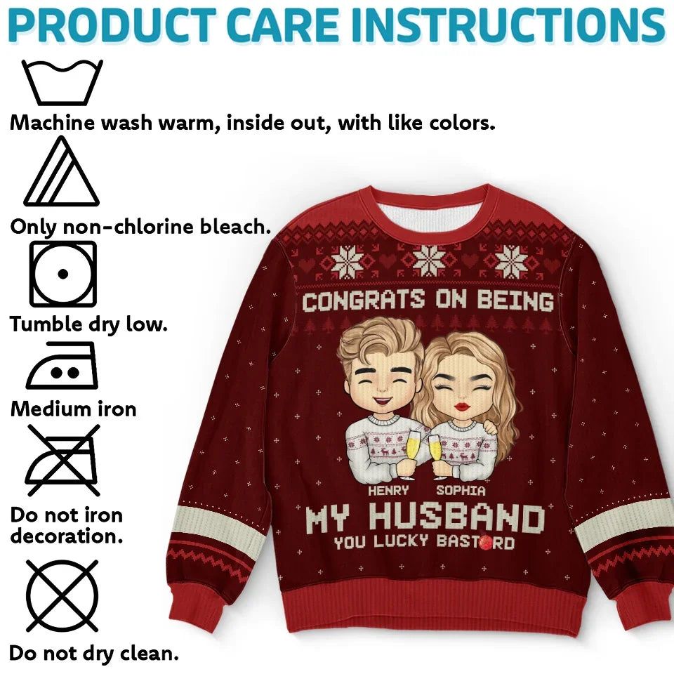 Congrats On Being My Boyfriend - Couple Personalized Custom Ugly Sweatshirt - Unisex Wool Jumper - Christmas Gift For Husband, Wife, Couple