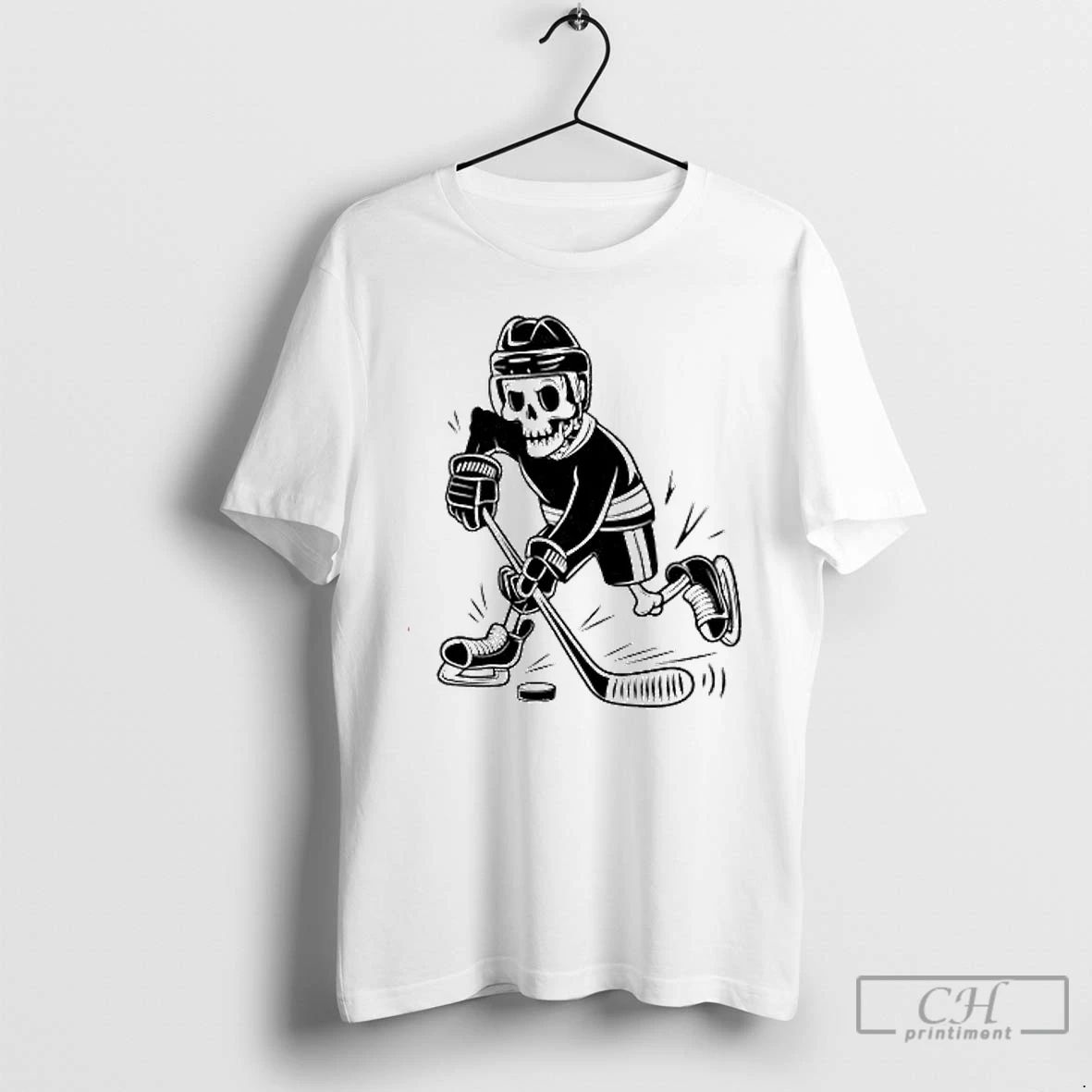 Premium Skeleton Playing Ice Hockey Sport Graphic T Shirts