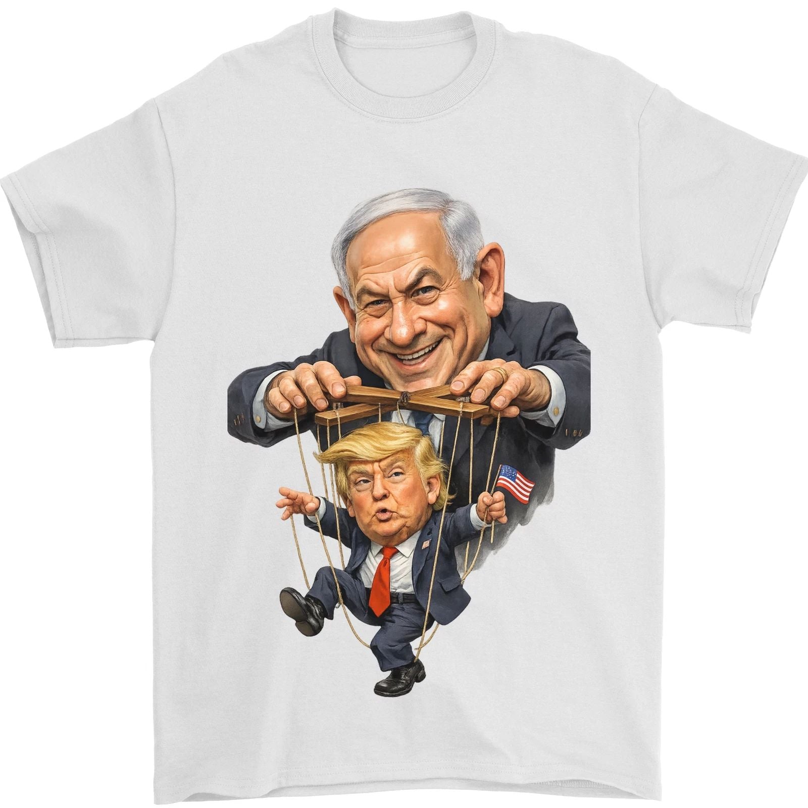 Benjamin Netanyahu & Trumps Puppet Master Israel Iran Palestine War Mens T-Shirt