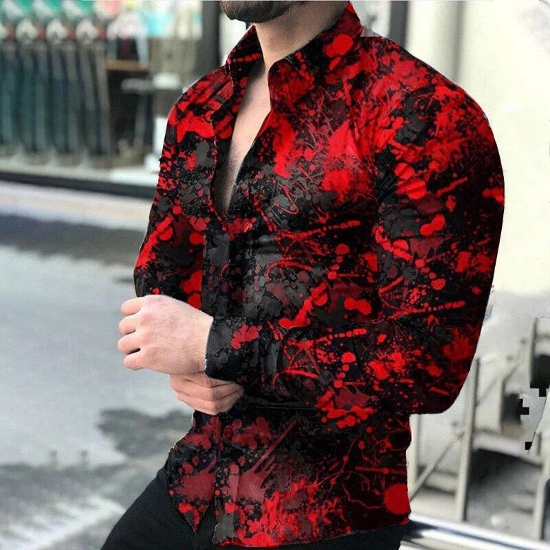 A+ New Men's Shirt Fashion Casual Printed Trendy Long Shirt