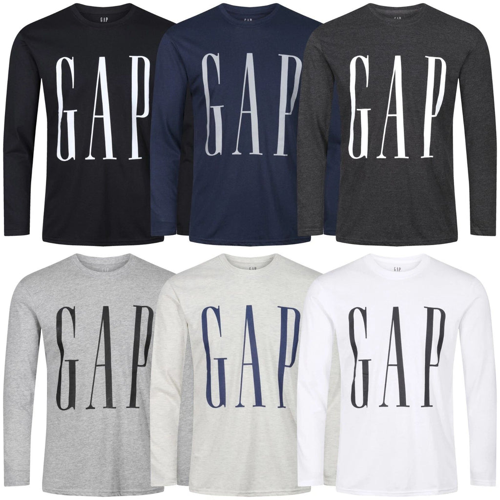Mens GAP T-Shirt Long Sleeve Round Crew Neck 100% Cotton Printed Tee Plain Top