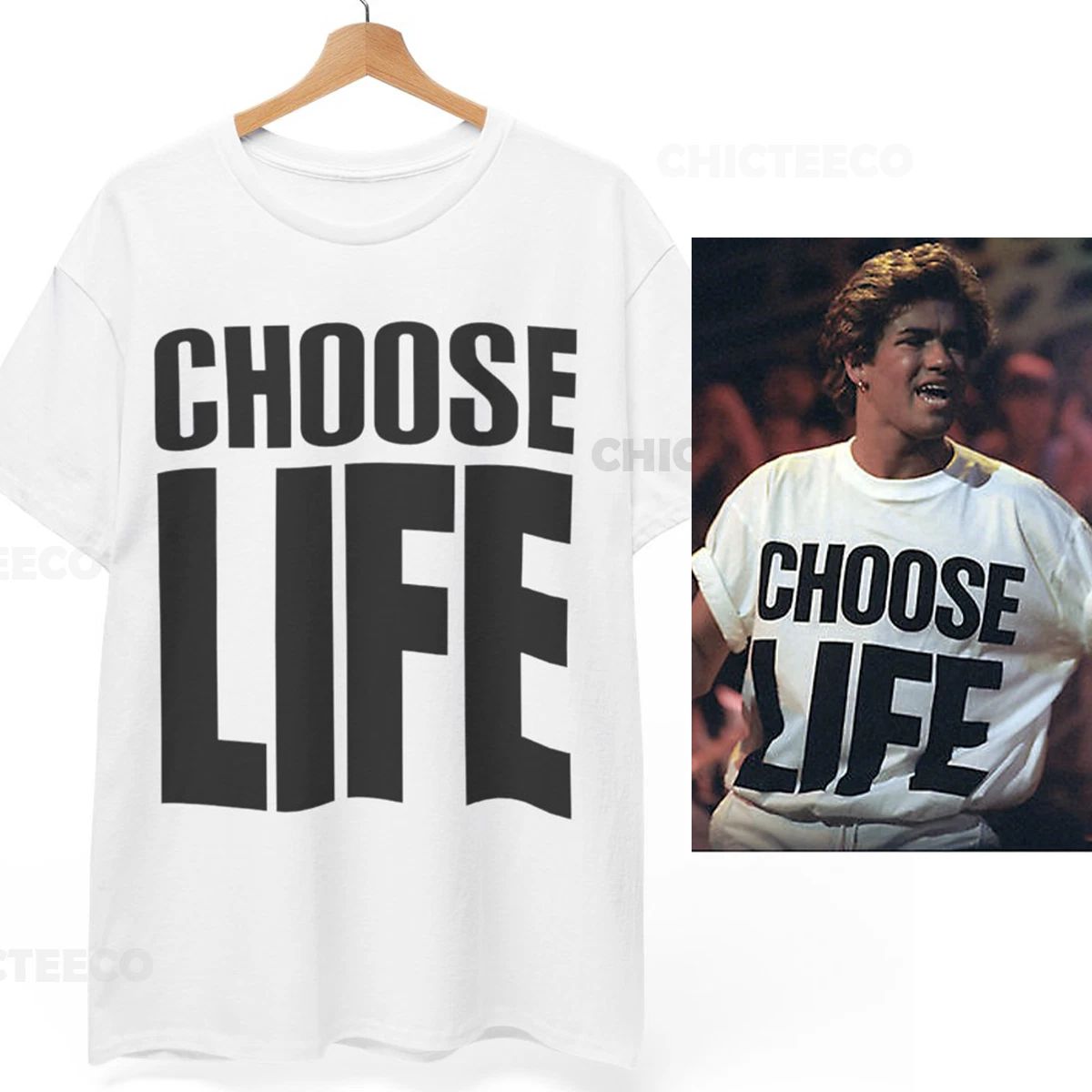 CHOOSE LIFE T Shirt Wham George Michael Retro 80s Fancy Dress Unisex Tee