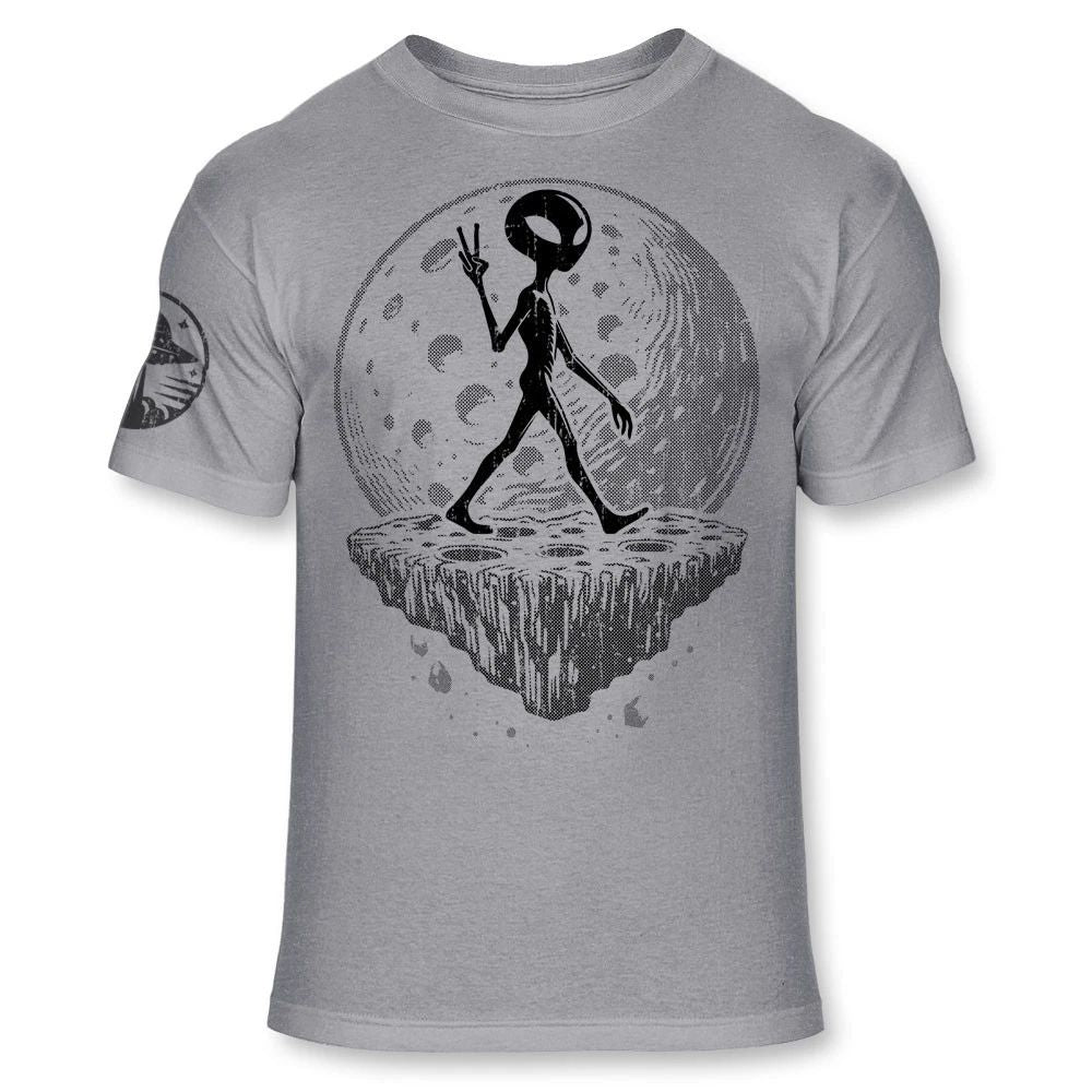 Alien T-Shirt, Funny UFO Space Martian Walking Peace Sign silhouette shirt  E166