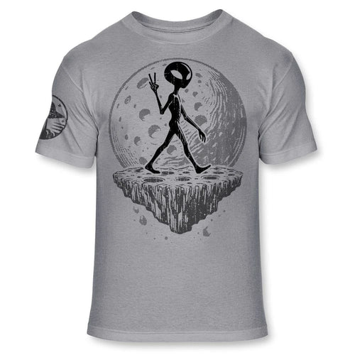 Alien T-Shirt, Funny UFO Space Martian Walking Peace Sign silhouette shirt  E166