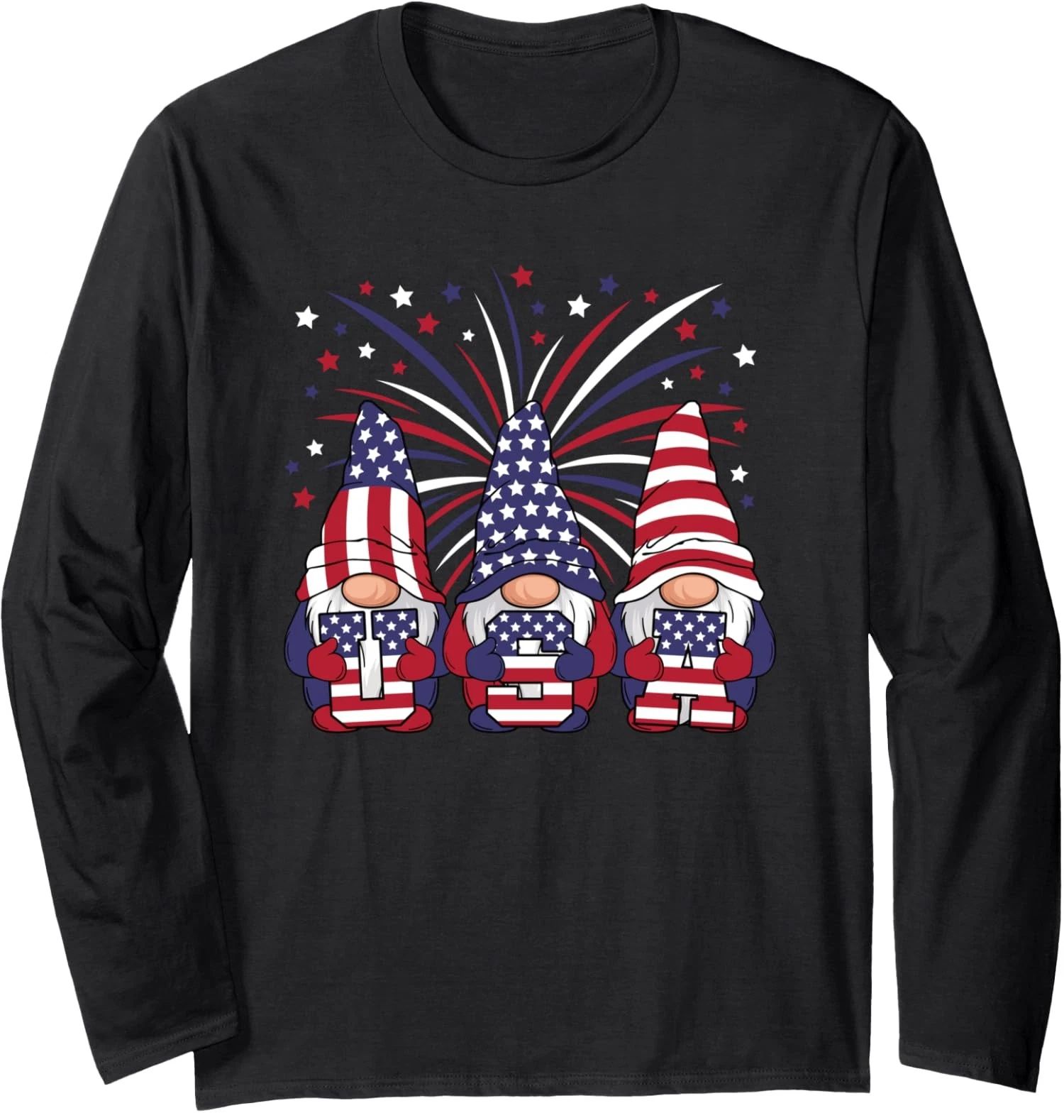 Patriotic Gnomes 4th Of July USA Design Funny July Long Sleeve Tshirt