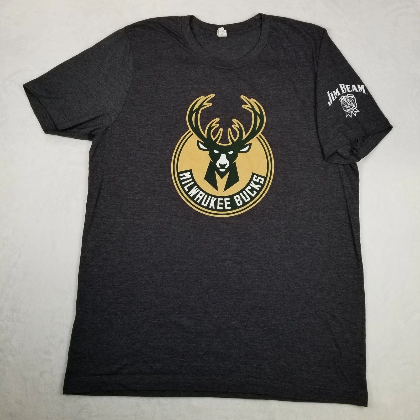 Milwaukee Bucks Jim Beam Canvas Men's Dark Gray Graphic Tee Shirt Size Large