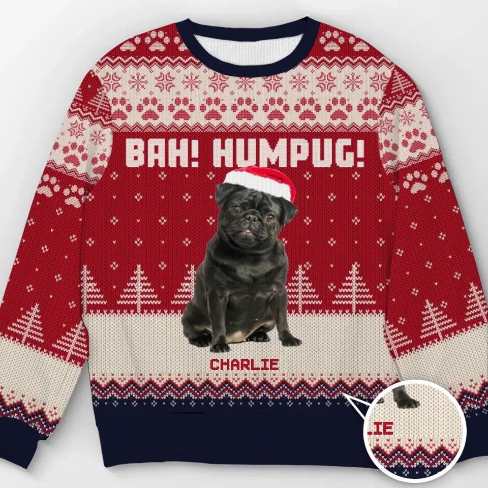 Custom Photo Happiness Is A Warm Puppy - Dog & Cat Personalized Custom Ugly Sweatshirt - Unisex Wool Jumper - Christmas Gift For Dog Lovers, Pug Lovers