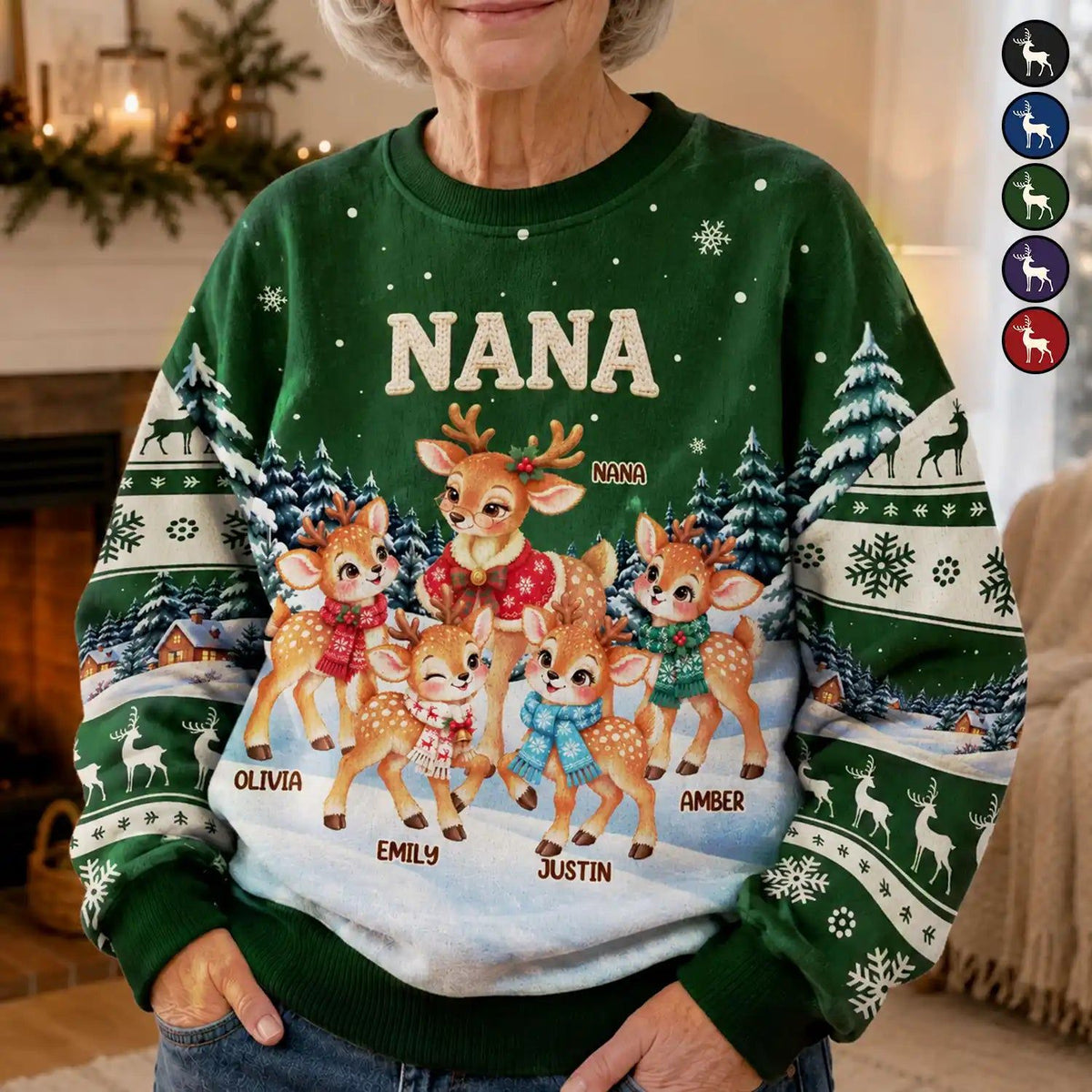 Christmas Gift For Grandma - Personalized Reindeer Grandkids Unisex Ugly Sweater