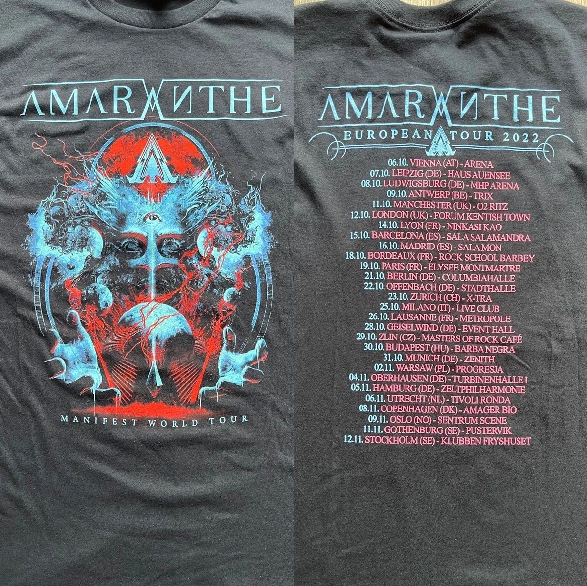 2 sides 2022 Concert Amaranthe Band Shirt Classic Black Unisex S-5XL 1S0300