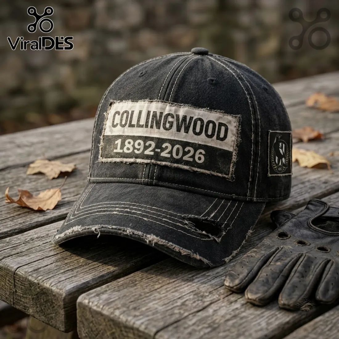 Collingwood Football Club 1892-2026 Distressed Black Baseball Cap