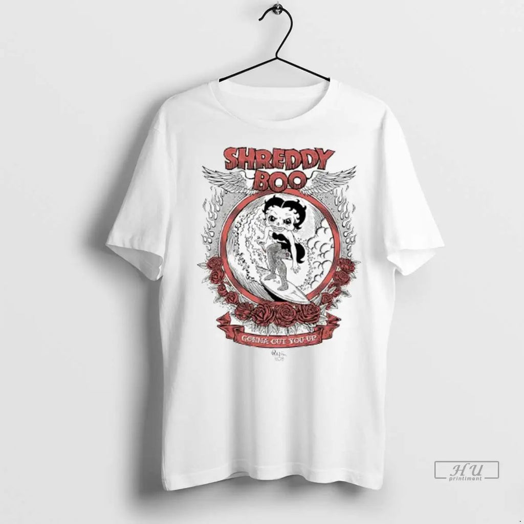 Officials Shreddy Boo Gonna Cut You Up Wreath Of Red Roses Ladies T Shirts