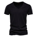 Mens V Neck T Shirt Short Sleeve Slim Fit Casual Plain Tee Top Soft Cotton