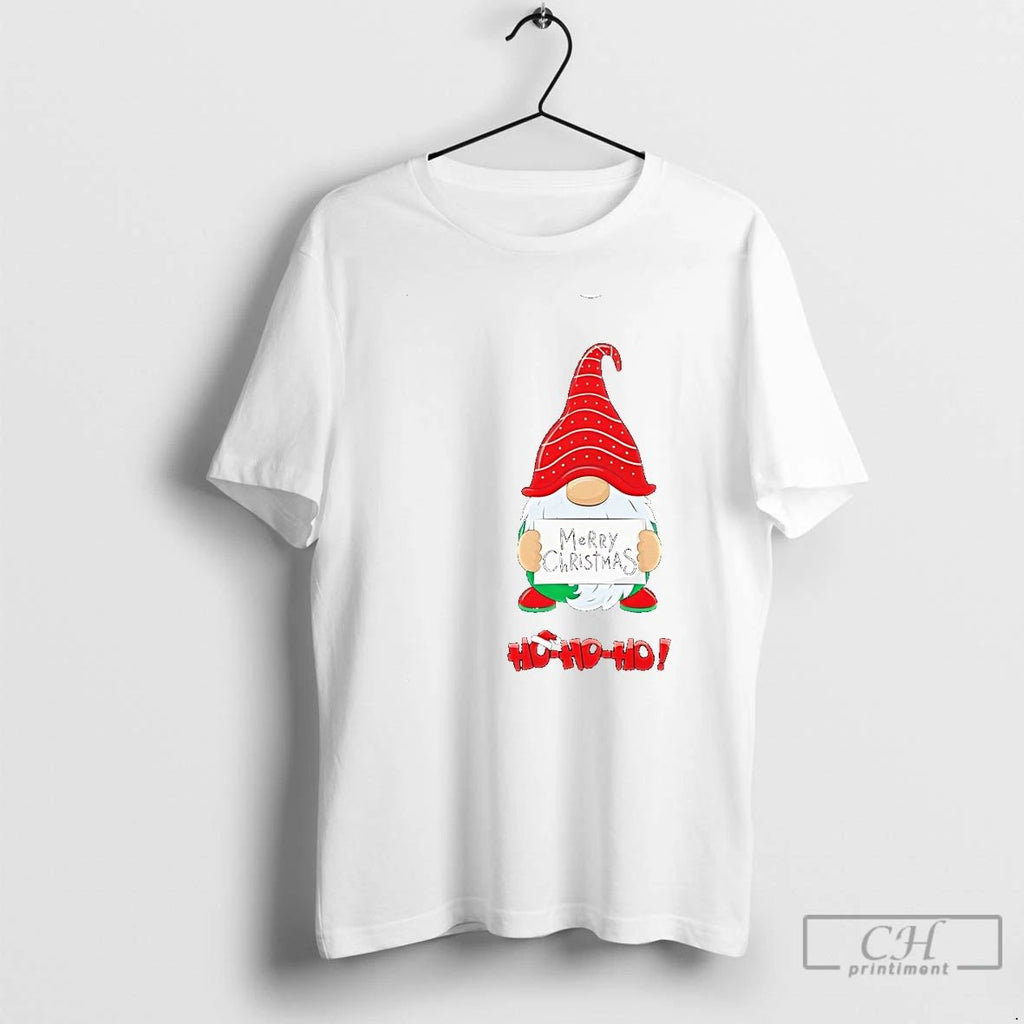 Classic Ho Ho Ho Gnome Holding Merry Christmas Sign T Shirts