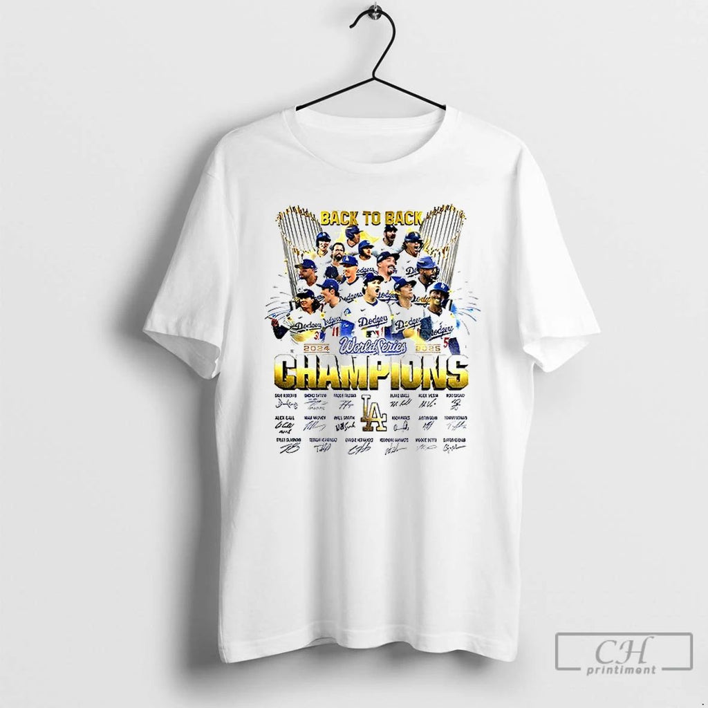 Classic Los Angeles Dodgers 2025 World Series Champions Back To Back Signature T Shirts