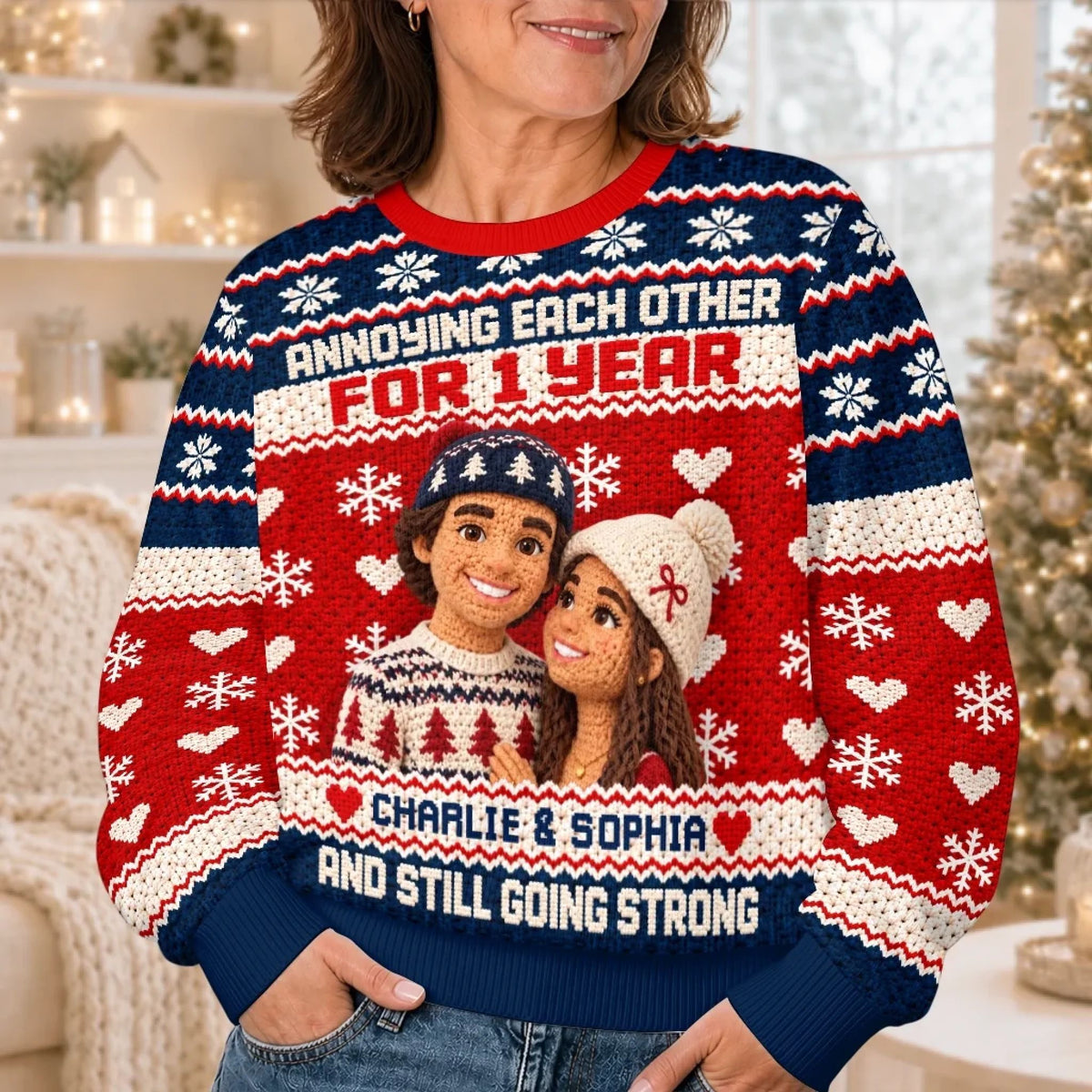 Custom Photo Annoying Each Other Christmas Gifts For Couples - Personalized Ugly Sweatshirt