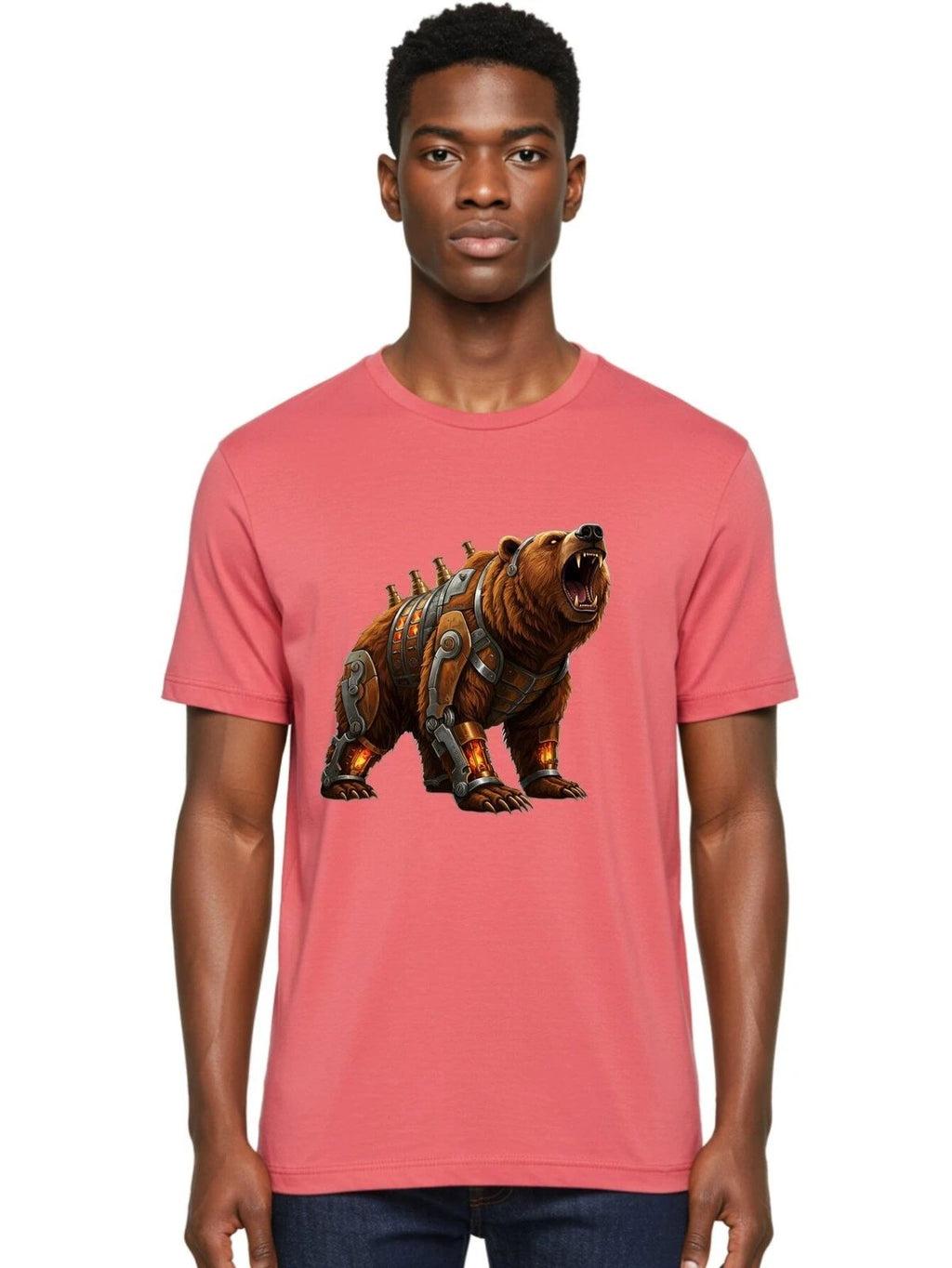 Cybernetic-Bear Mens Graphic Tee, 100% Cotton, Casual Summer Wear