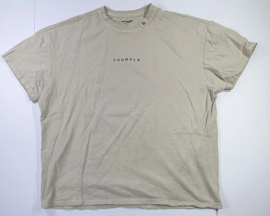 YoungLA Beige Logo T-Shirt Mens Medium Streetwear Gym Fitness Tee