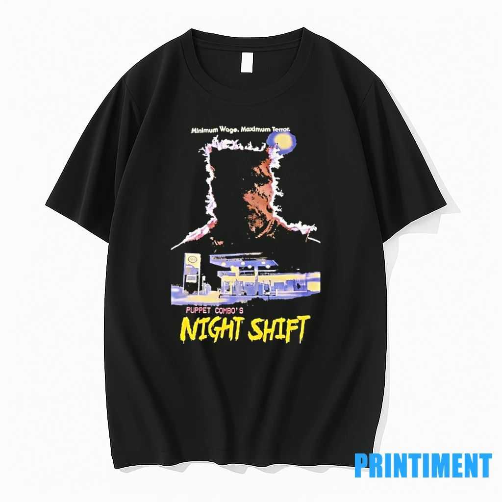 Minimum Wage Maximum Terror Puppet Combos Night Shift Horror Halloween Tshirts Sweater