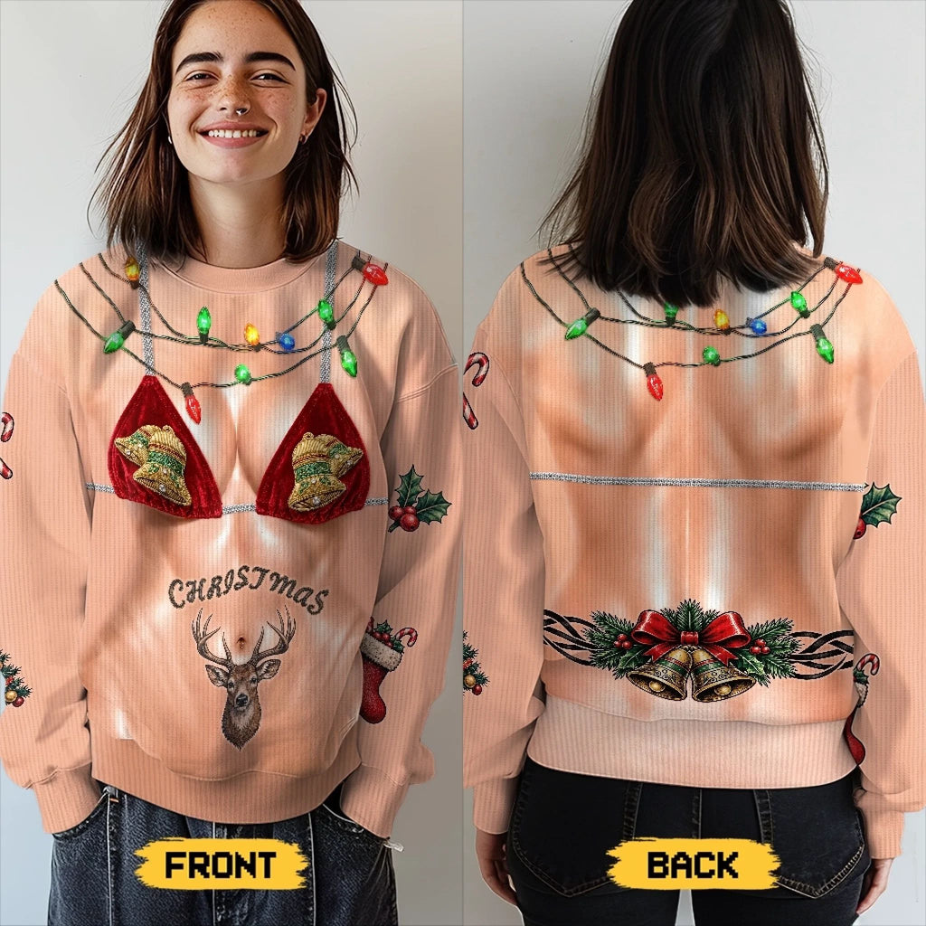 Custom Funny Ugly Sweatshirt - Personalized Christmas Birthday Gifts For Wife, Daughter, Besties, Sisters, Granddaughter, Grandma, Mom, Yourself - Sleighing All Day