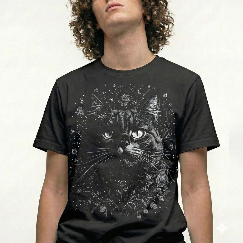 Floral Crown Cat T-Shirt Vintage Retro Boho Tee Funny Gift