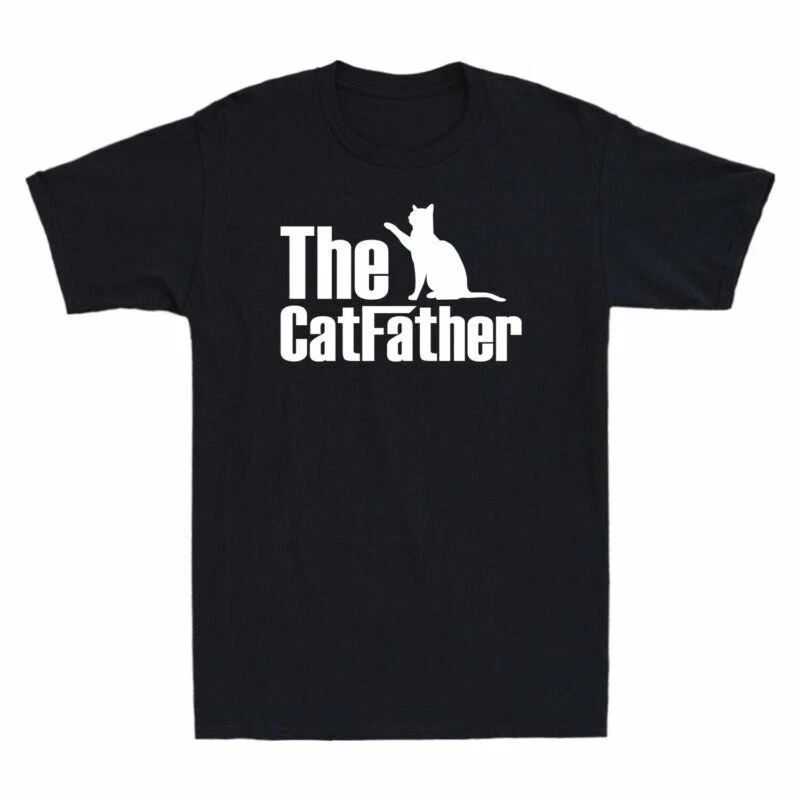 Cat Short Funny T-Shirt Shirt Men's Lover Gift Pet The Catfather Dad Sleeve