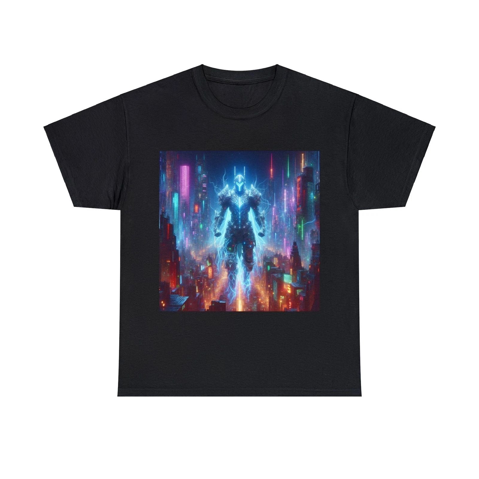 Unisex Adult T-Shirt Cyber Warrior Cityscape Sci-Fi Ninja Futuristic Streetwear